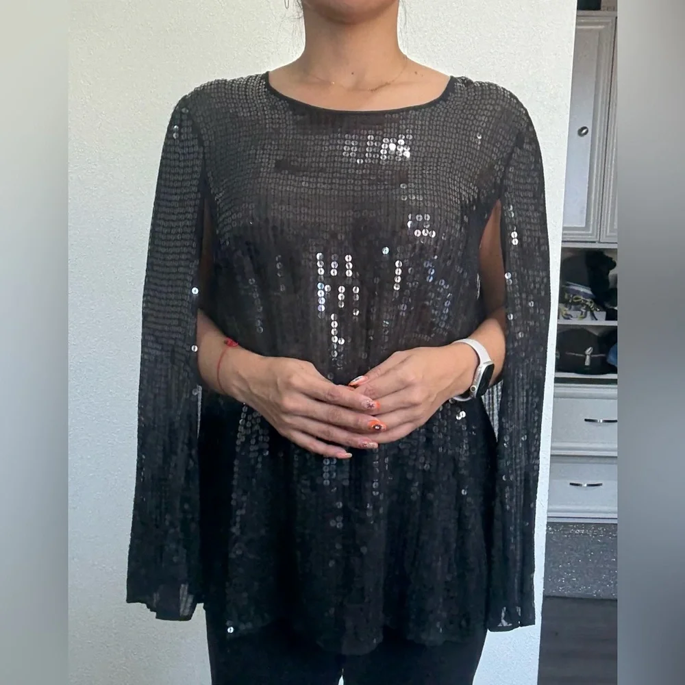 DKNY Black Sequin Women's elegant cape blazer - Picture 9 of 13